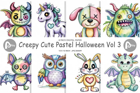 Digital Paper Creepy Cute Pastel Halloween Digital Pattern artnoy 