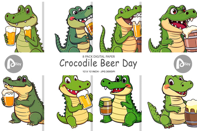 Digital Paper Crocodile Beer Day Digital Pattern artnoy 