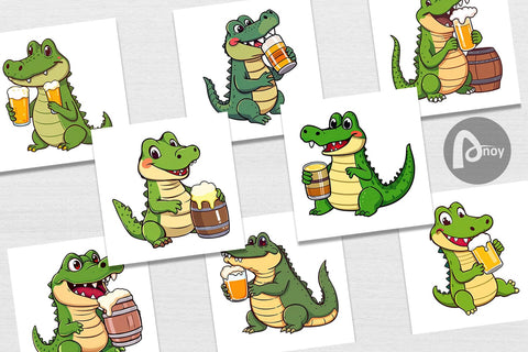 Digital Paper Crocodile Beer Day Digital Pattern artnoy 