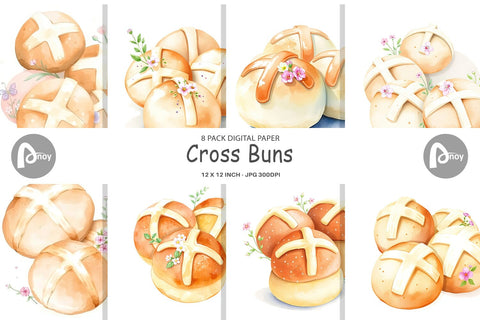 Digital Paper Cross Buns Digital Pattern artnoy 