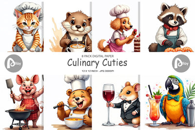 Digital Paper Culinary Cuties Professional Animal Chefs Digital Pattern artnoy 