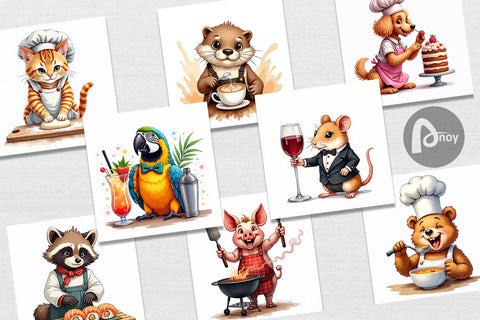 Digital Paper Culinary Cuties Professional Animal Chefs Digital Pattern artnoy 