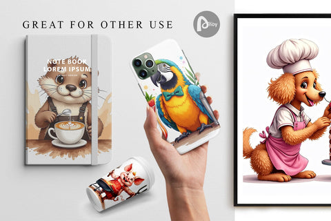 Digital Paper Culinary Cuties Professional Animal Chefs Digital Pattern artnoy 