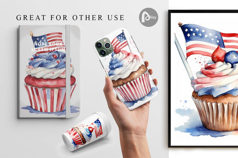 Digital Paper Cupcake 4th of July Sublimation artnoy 