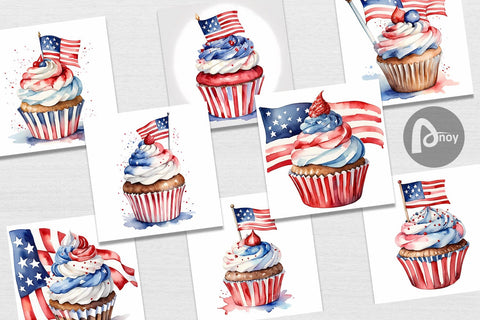 Digital Paper Cupcake 4th of July Sublimation artnoy 