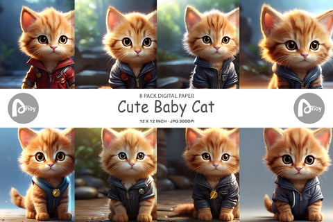 Digital Paper Cute Baby Cat Digital Pattern artnoy 