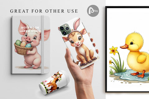 Digital Paper Cute Baby Farm Animals Easter Watercolor Digital Pattern artnoy 