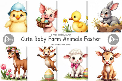 Digital Paper Cute Baby Farm Animals Easter Watercolor Digital Pattern artnoy 