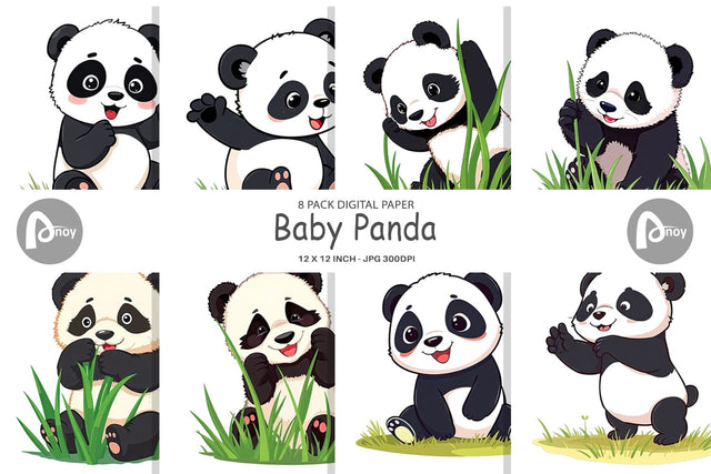 Digital Paper Cute Baby Panda Digital Pattern artnoy 