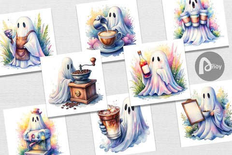 Digital Paper Cute Barista Coffee Ghost Sublimation artnoy 