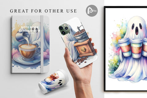 Digital Paper Cute Barista Coffee Ghost Sublimation artnoy 