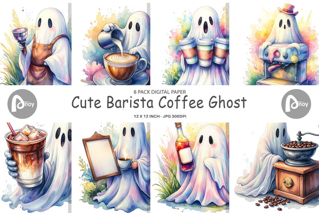 Digital Paper Cute Barista Coffee Ghost Sublimation artnoy 