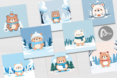 Digital Paper Cute Bear Winter Digital Pattern artnoy 