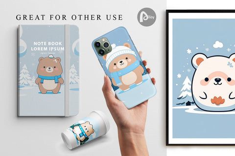 Digital Paper Cute Bear Winter Digital Pattern artnoy 