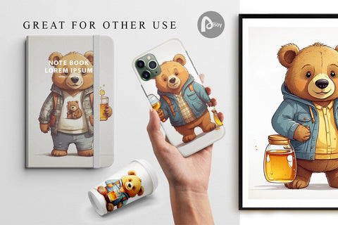 Digital Paper Cute Bear with Glass Digital Pattern artnoy 