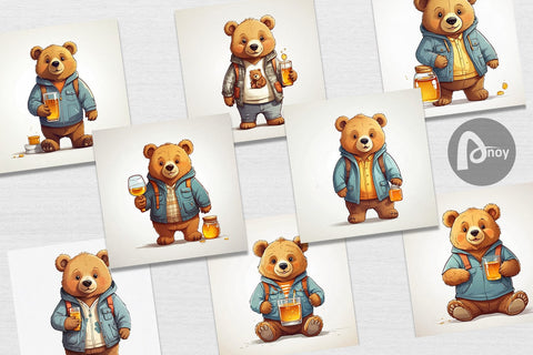 Digital Paper Cute Bear with Glass Digital Pattern artnoy 