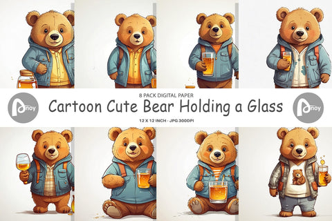 Digital Paper Cute Bear with Glass Digital Pattern artnoy 