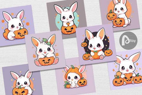 Digital Paper Cute Bunny Halloween Digital Pattern artnoy 