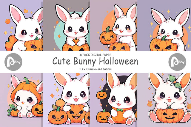 Digital Paper Cute Bunny Halloween Digital Pattern artnoy 
