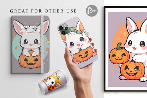 Digital Paper Cute Bunny Halloween Digital Pattern artnoy 