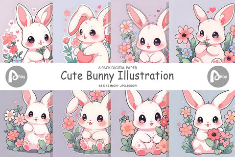 Digital Paper Cute Bunny Illustration Digital Pattern artnoy 