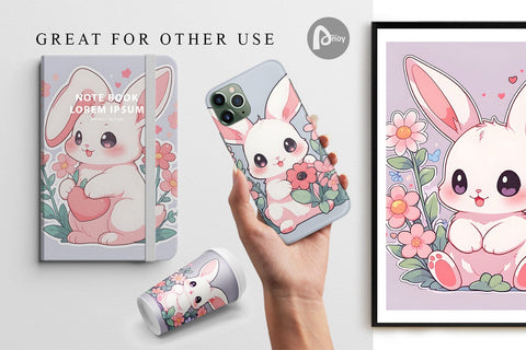 Digital Paper Cute Bunny Illustration Digital Pattern artnoy 