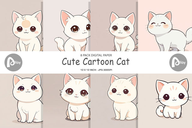 Digital Paper Cute Cartoon Cat Digital Pattern artnoy 