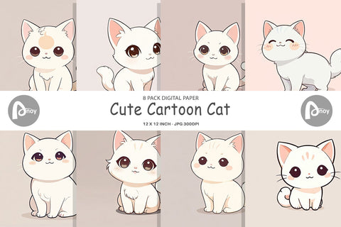 Digital Paper Cute Cartoon Cat Digital Pattern artnoy 