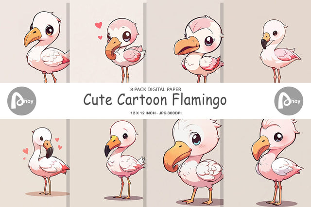 Digital Paper Cute Cartoon Flamingo Digital Pattern artnoy 
