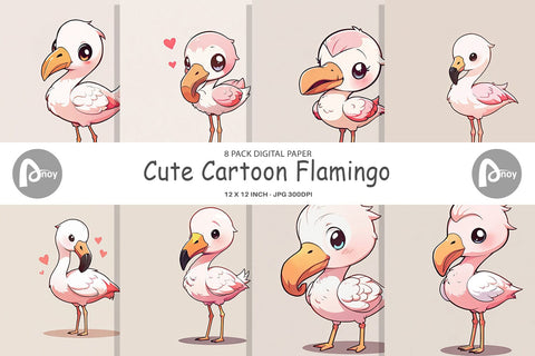 Digital Paper Cute Cartoon Flamingo Digital Pattern artnoy 