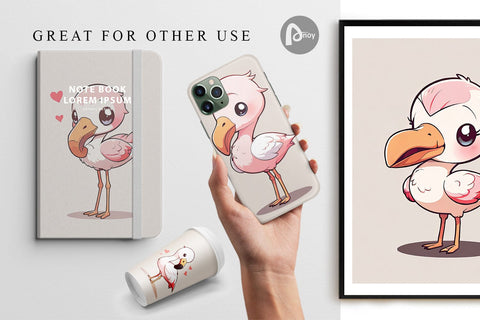 Digital Paper Cute Cartoon Flamingo Digital Pattern artnoy 
