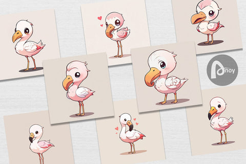 Digital Paper Cute Cartoon Flamingo Digital Pattern artnoy 