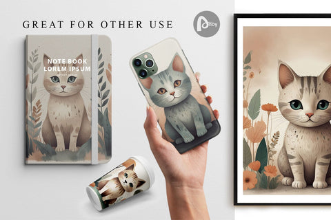 Digital Paper Cute Cat and Organic Forms Digital Pattern artnoy 