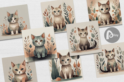 Digital Paper Cute Cat and Organic Forms Digital Pattern artnoy 