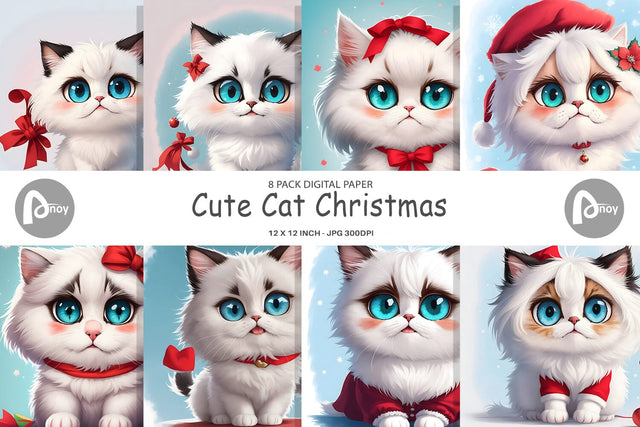 Digital Paper Cute Cat Christmas Digital Pattern artnoy 