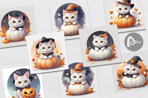 Digital Paper Cute Cat Halloween Digital Pattern artnoy 