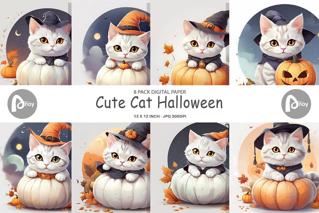 Digital Paper Cute Cat Halloween Digital Pattern artnoy 