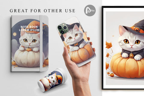 Digital Paper Cute Cat Halloween Digital Pattern artnoy 