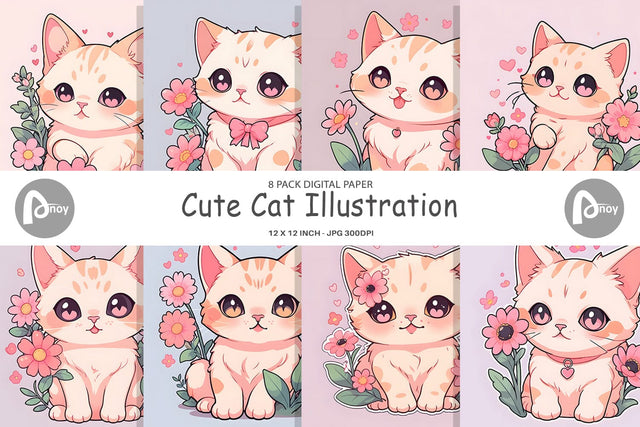 Digital Paper Cute Cat Illustration Digital Pattern artnoy 