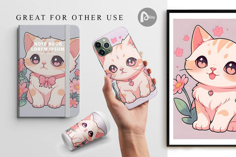 Digital Paper Cute Cat Illustration Digital Pattern artnoy 