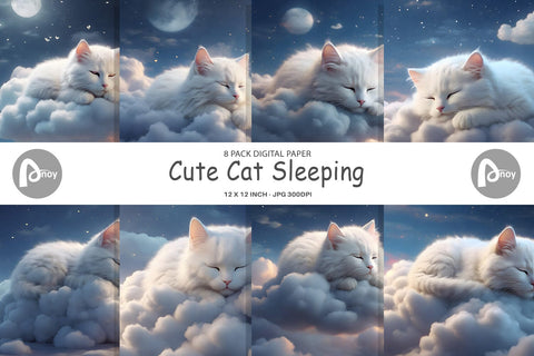 Digital Paper Cute Cat Sleeping Digital Pattern artnoy 