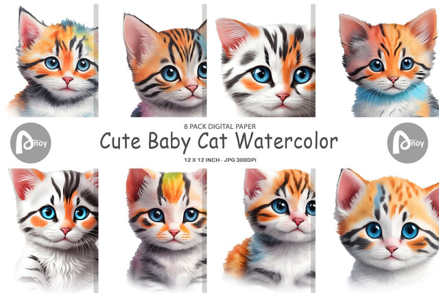 Digital Paper Cute Cat Watercolor Digital Pattern artnoy 