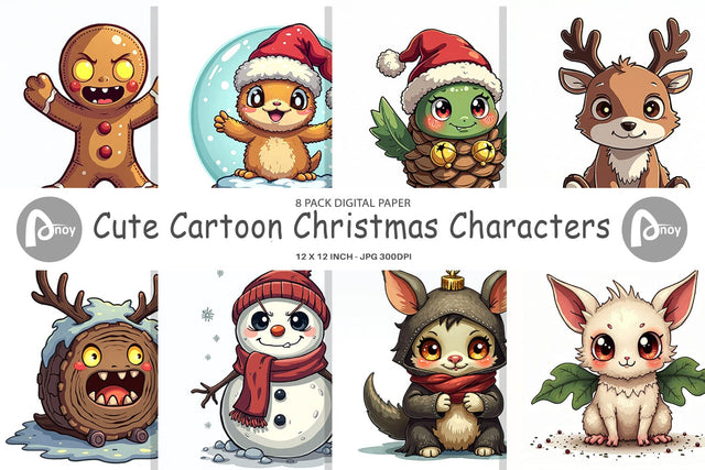 Digital Paper Cute Christmas Characters Digital Pattern artnoy 