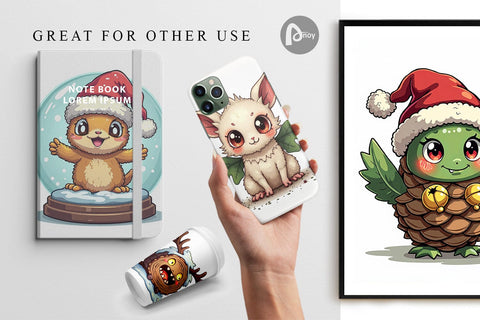 Digital Paper Cute Christmas Characters Digital Pattern artnoy 