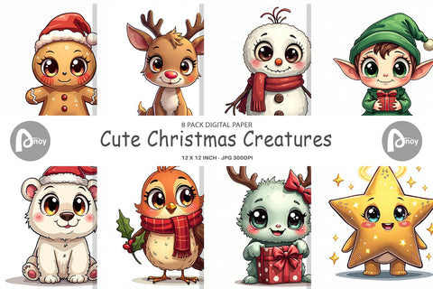 Digital Paper Cute Christmas Creatures Digital Pattern artnoy 