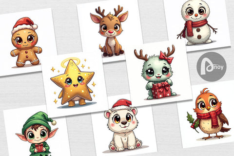 Digital Paper Cute Christmas Creatures Digital Pattern artnoy 