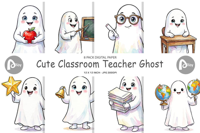 Digital Paper Cute Classroom Teacher Ghost Sublimation artnoy 