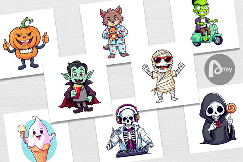 Digital Paper Cute Creepy Characters Digital Pattern artnoy 