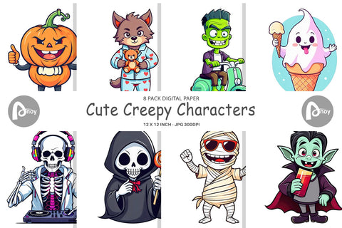 Digital Paper Cute Creepy Characters Digital Pattern artnoy 