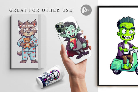 Digital Paper Cute Creepy Characters Digital Pattern artnoy 